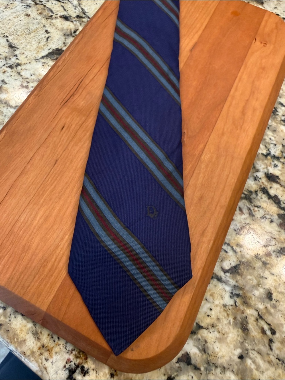 Dior Navy Silk Stripe Tie with Gray-Blue and Burgundy Bands